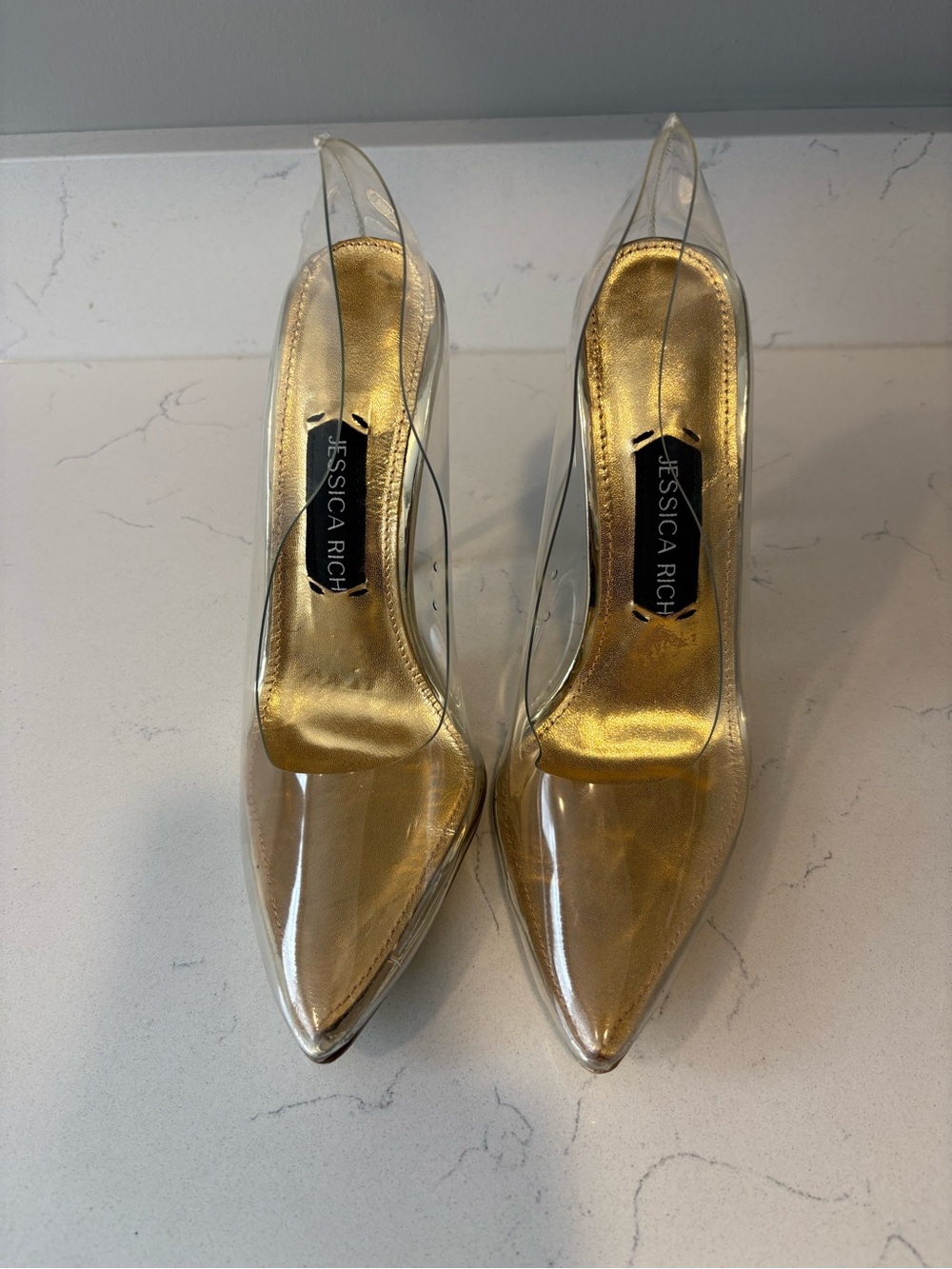 Jessica Rich Clear Pointed-Toe Pumps in Gold